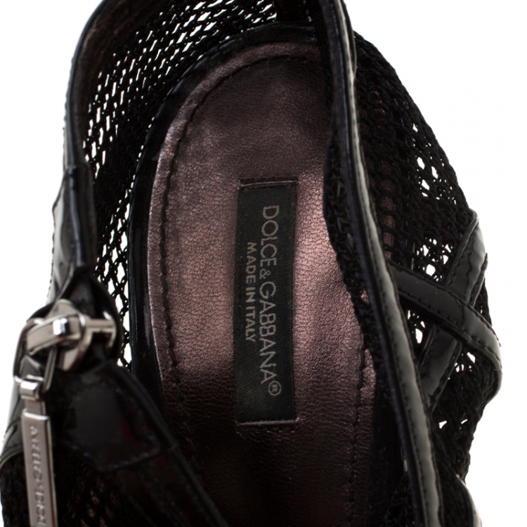 Pre Owned Dolce and Gabbana Black Mesh Peep Toe Booties Size 39