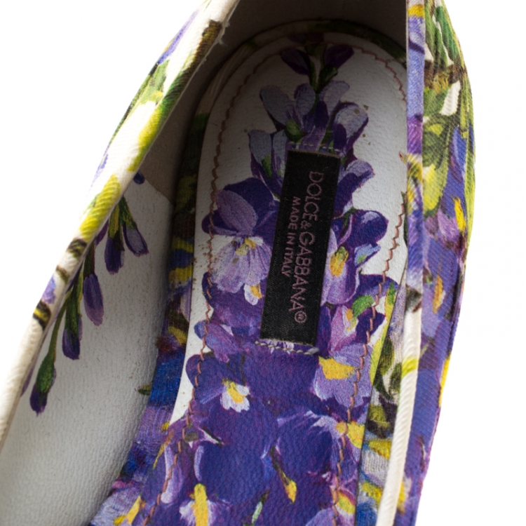 Pre Owned Dolce And Gabbana Multicolor Blossom Printed Fabric Crystal Embellished Pointed Toe Ballet Flats Size 37