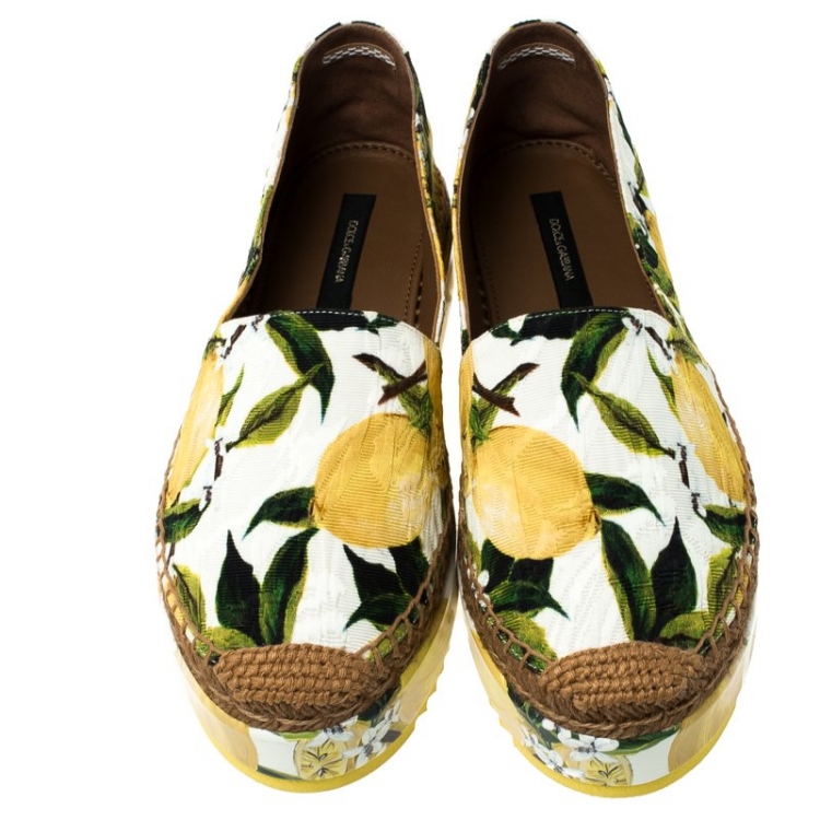 Pre Owned Dolce and Gabbana Multicolor Lemon Print Fabric Platform Espadrilles Size 37