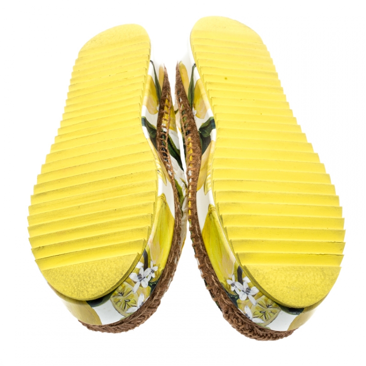 Pre Owned Dolce and Gabbana Multicolor Lemon Print Fabric Platform Espadrilles Size 37
