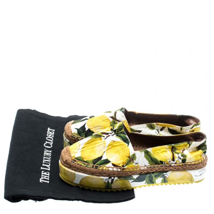 Pre Owned Dolce and Gabbana Multicolor Lemon Print Fabric Platform Espadrilles Size 37
