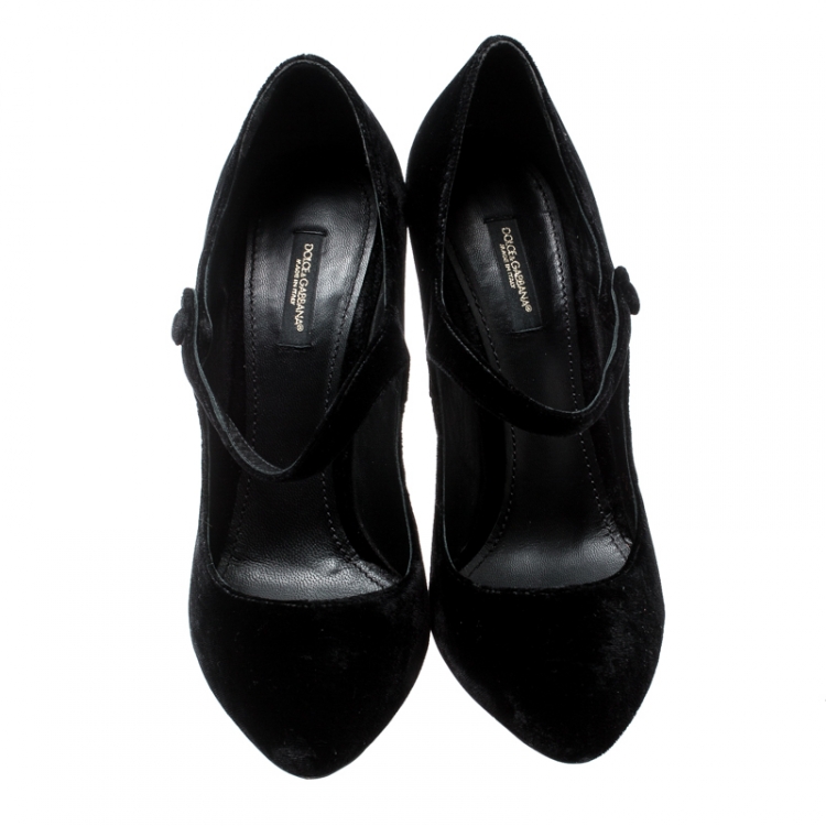 Pre Owned Dolce And Gabbana Black Velvet Mary Jane Pumps Size 41