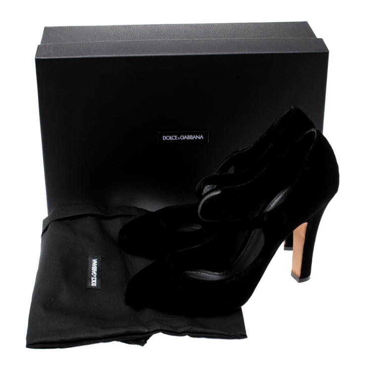 Pre Owned Dolce And Gabbana Black Velvet Mary Jane Pumps Size 41