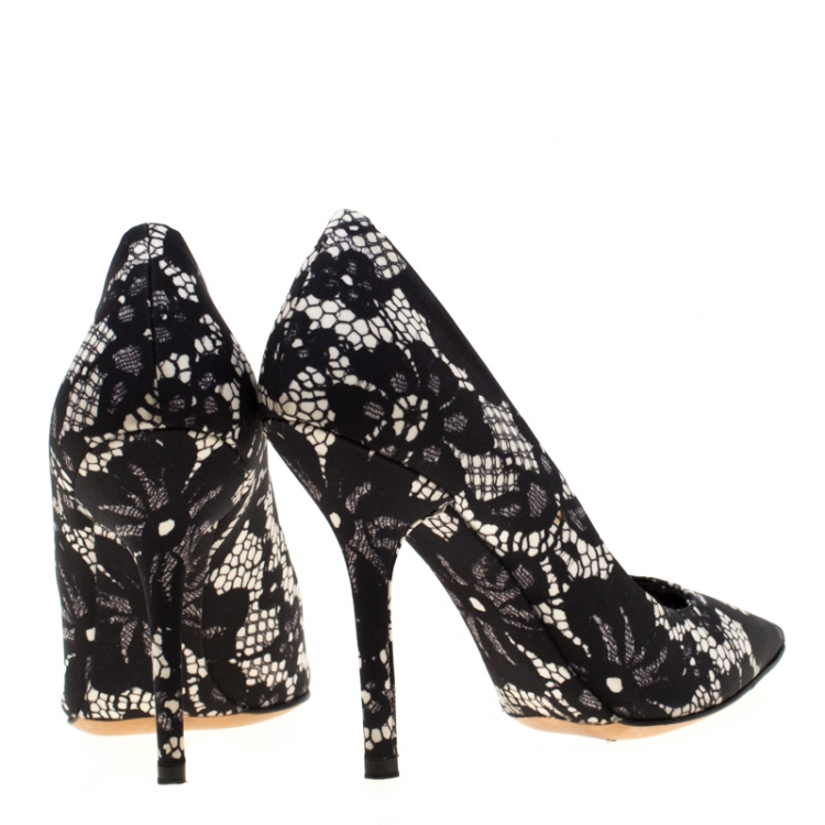 Pre Owned Dolce And Gabbana Monochrome Printed Fabric Pointed Toe Pumps Size 36