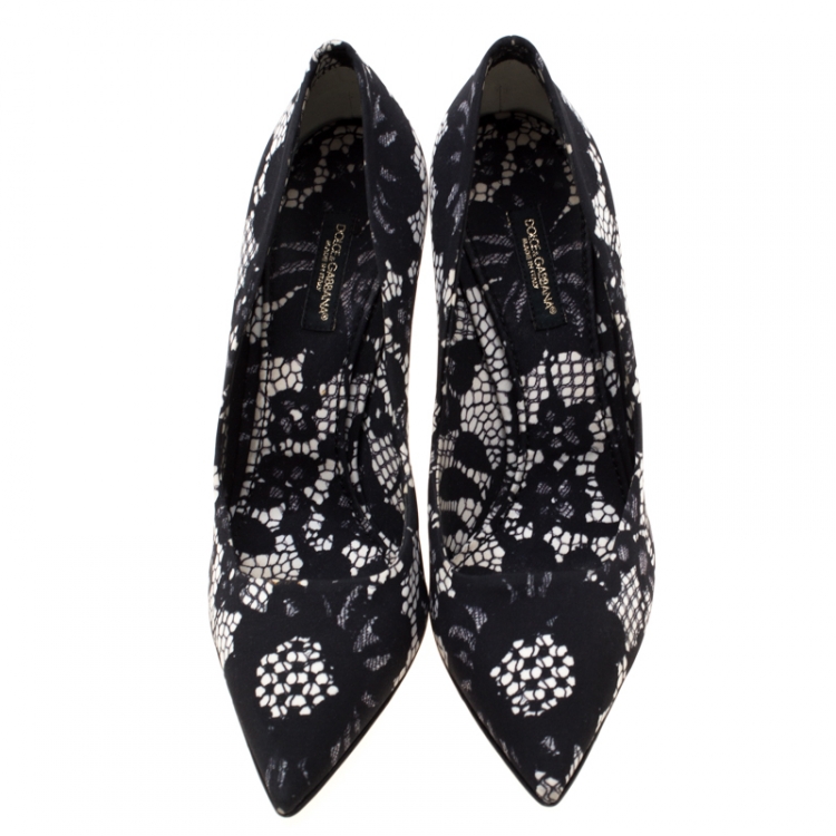 Pre Owned Dolce And Gabbana Monochrome Printed Fabric Pointed Toe Pumps Size 36