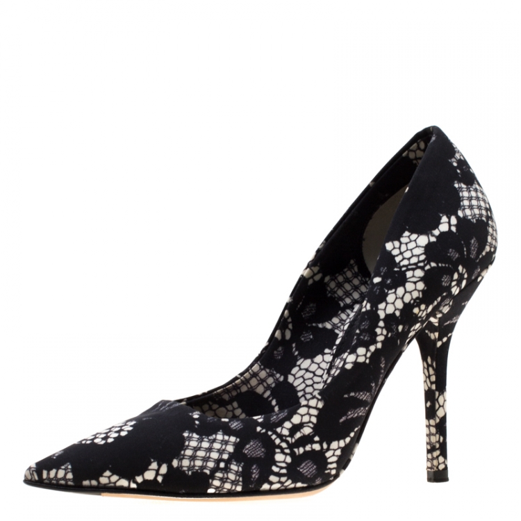 Pre Owned Dolce And Gabbana Monochrome Printed Fabric Pointed Toe Pumps Size 36