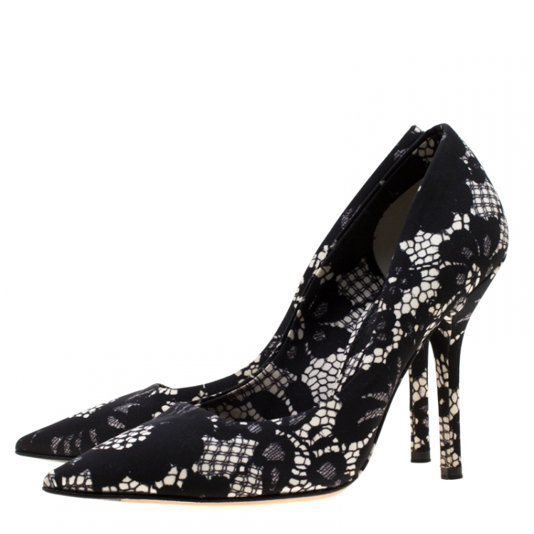 Pre Owned Dolce And Gabbana Monochrome Printed Fabric Pointed Toe Pumps Size 36