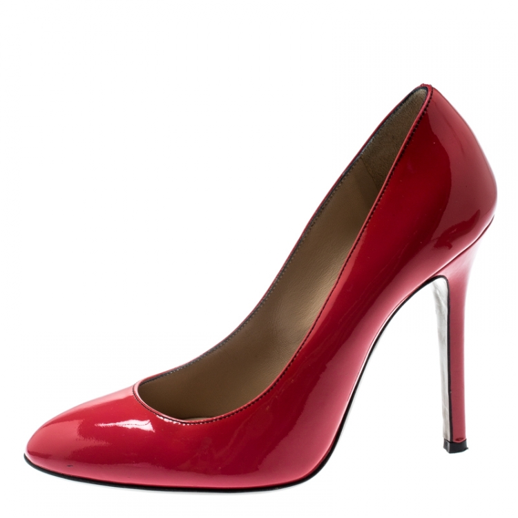 Pre Owned Dolce And Gabbana Coral Pink Patent Leather Pumps Size 37.5