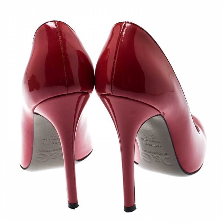 Pre Owned Dolce And Gabbana Coral Pink Patent Leather Pumps Size 37.5