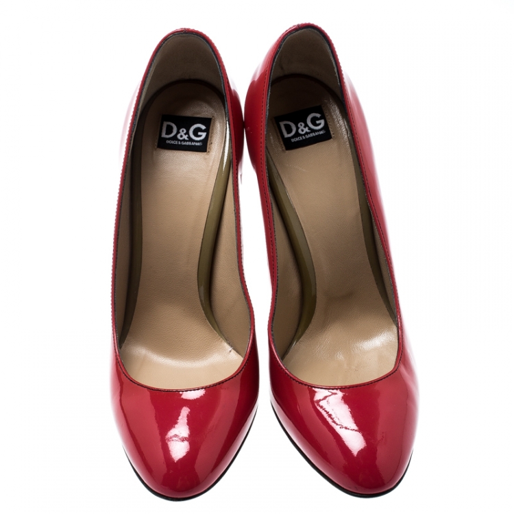 Pre Owned Dolce And Gabbana Coral Pink Patent Leather Pumps Size 37.5