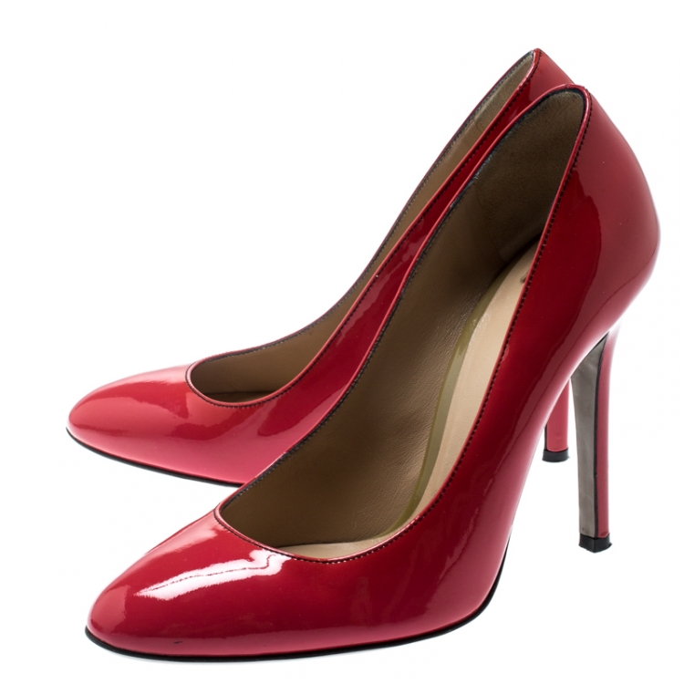 Pre Owned Dolce And Gabbana Coral Pink Patent Leather Pumps Size 37.5