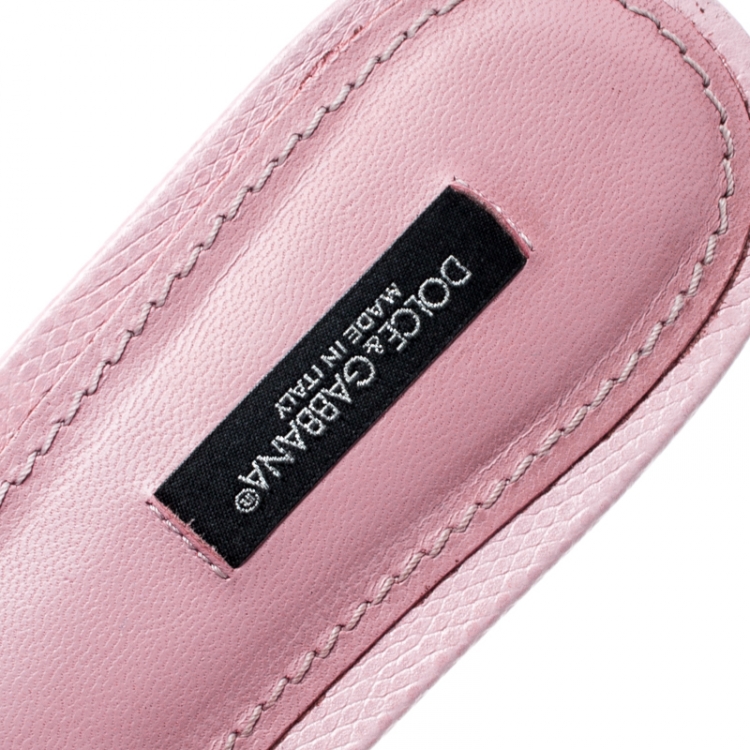 Pre Owned Dolce And Gabbana Pink Embossed Lizard Leather Crystal Embellished Peep Toe Flat Slides Size 39