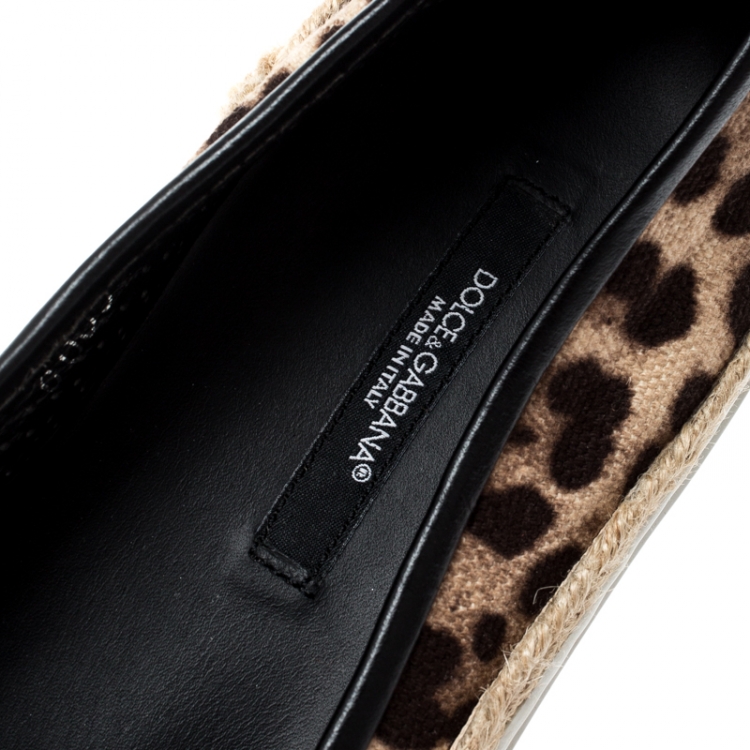 Pre Owned Dolce And Gabbana Brown/Beige Leopard Print Canvas Espadrille Slip On Sneakers Size 39