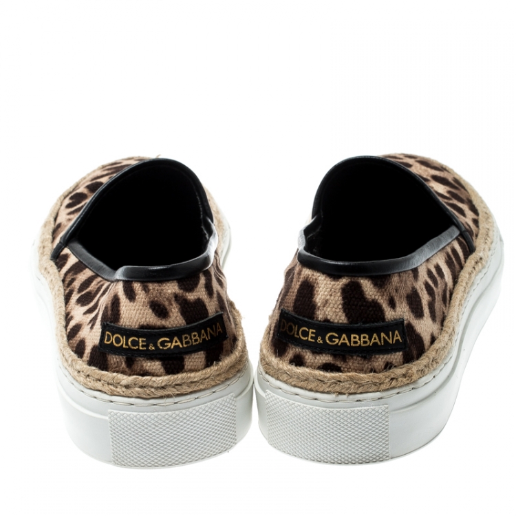 Pre Owned Dolce And Gabbana Brown/Beige Leopard Print Canvas Espadrille Slip On Sneakers Size 39