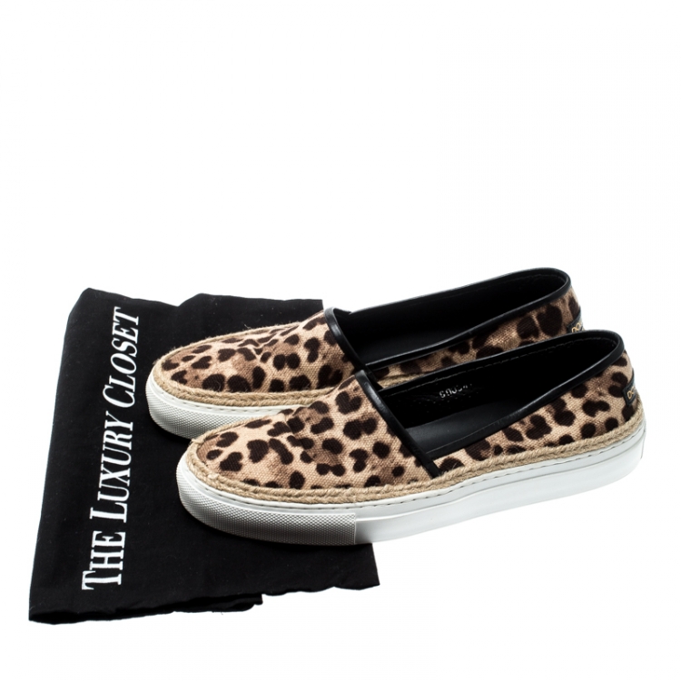 Pre Owned Dolce And Gabbana Brown/Beige Leopard Print Canvas Espadrille Slip On Sneakers Size 39