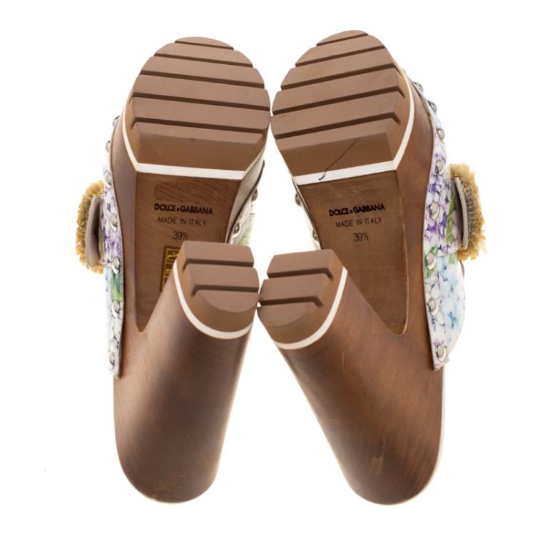 Pre Owned Dolce & Gabbana Multicolor Hydrangea Print Patent Leather Taormina Platform Clogs Size 39.5