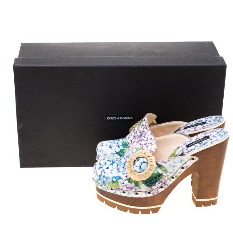 Pre Owned Dolce & Gabbana Multicolor Hydrangea Print Patent Leather Taormina Platform Clogs Size 39.5