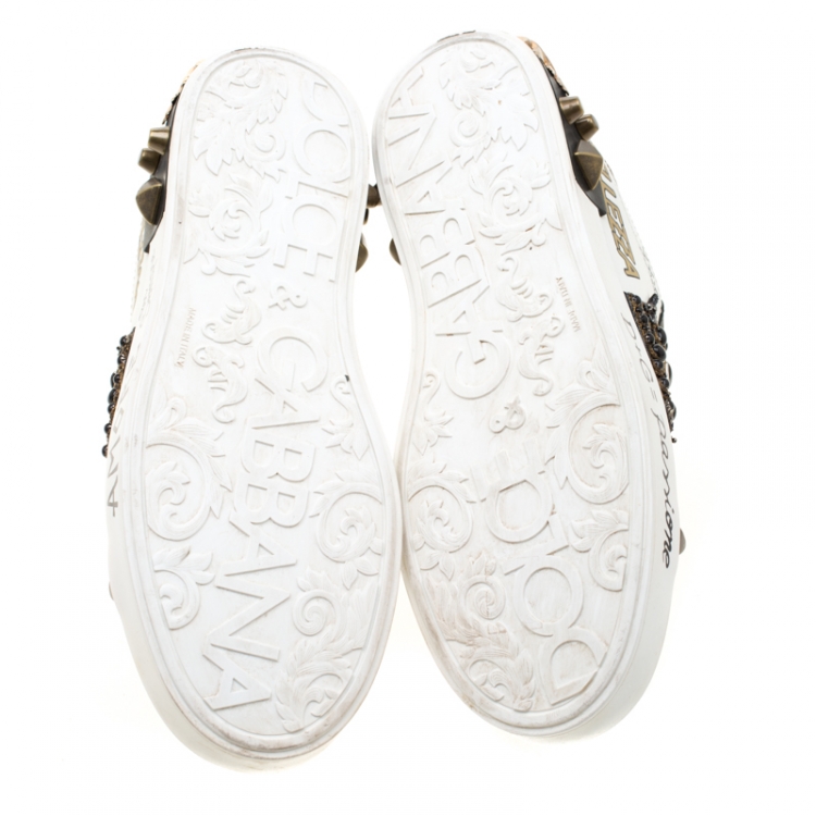 Pre Owned Dolce and Gabbana Monochrome Leather Portofino Crown Sneakers Size 41