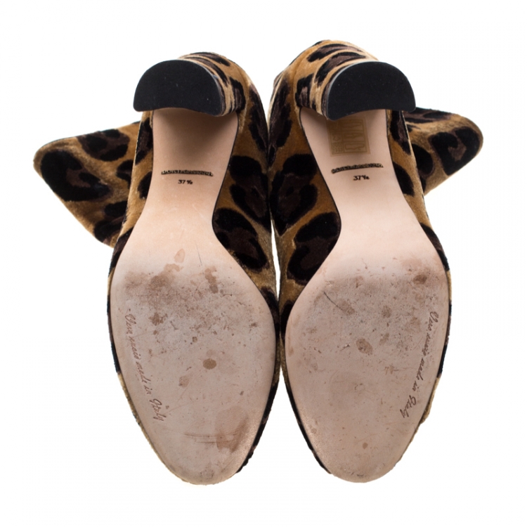 Pre Owned Dolce And Gabbana Brown Leopard Print Velvet Calf Boots Size 37.5