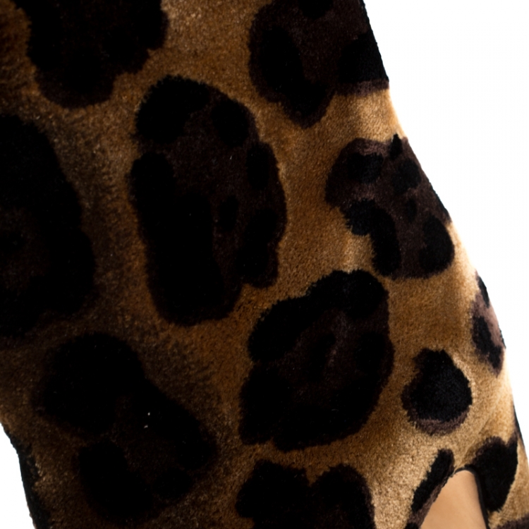 Pre Owned Dolce And Gabbana Brown Leopard Print Velvet Calf Boots Size 37.5