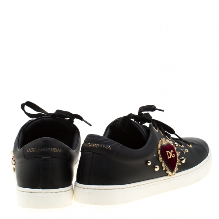 Pre Owned Dolce and Gabbana Black Leather Heart Low Top Sneakers Size 40