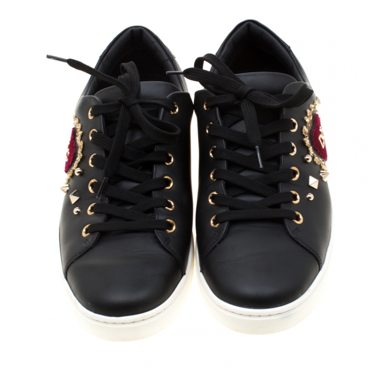 Pre Owned Dolce and Gabbana Black Leather Heart Low Top Sneakers Size 40