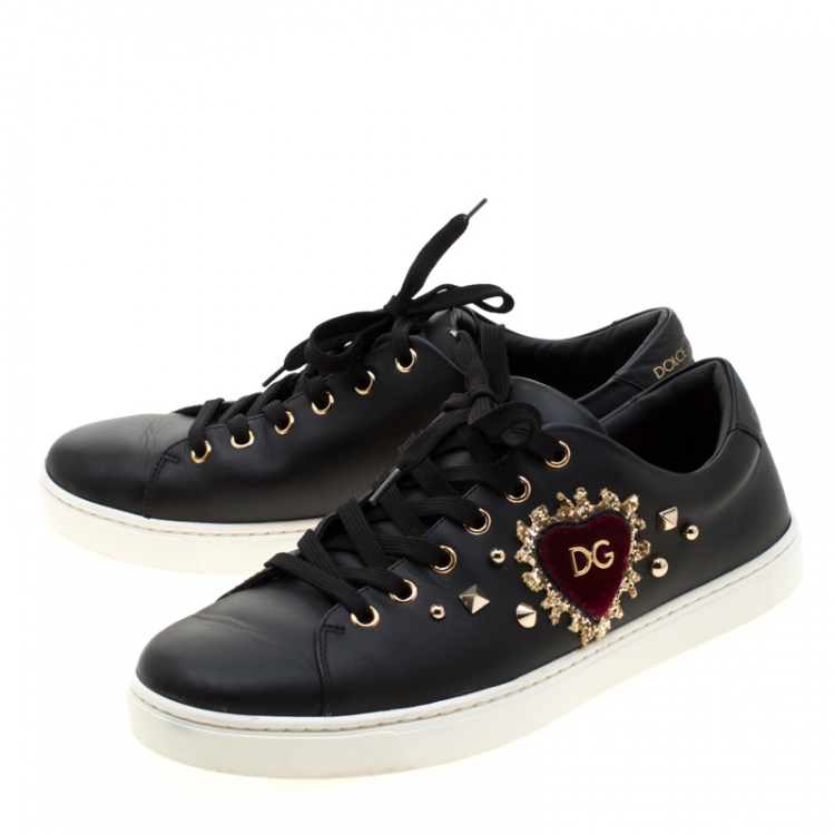 Pre Owned Dolce and Gabbana Black Leather Heart Low Top Sneakers Size 40