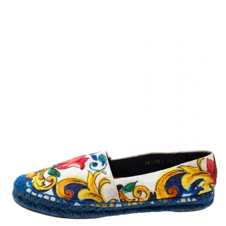 Pre Owned Dolce & Gabbana Multicolor Printed Brocade Espadrilles Size 35