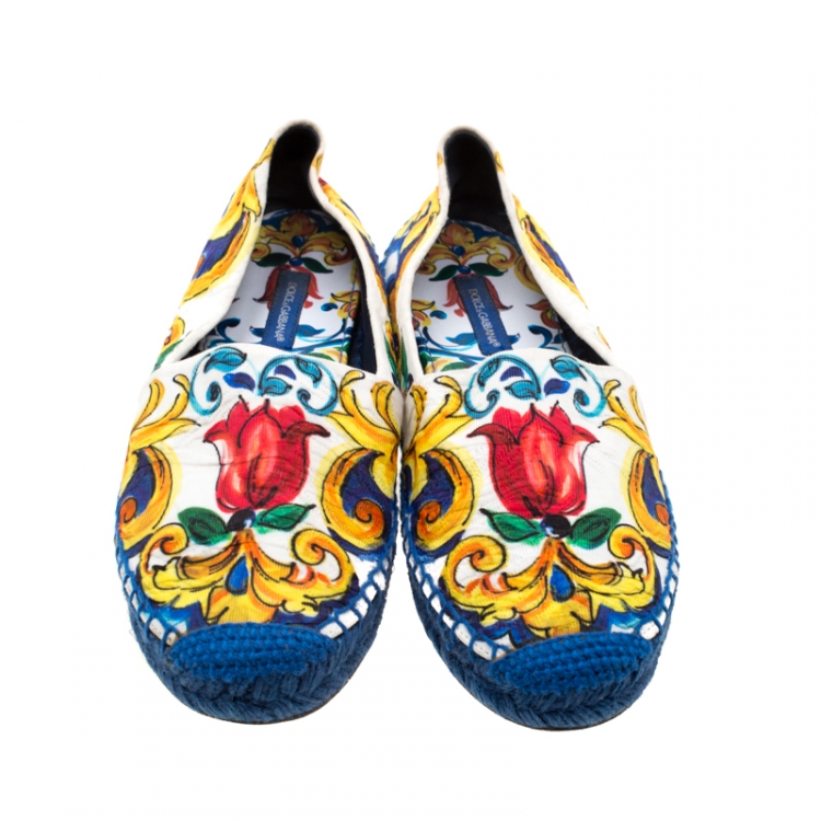 Pre Owned Dolce & Gabbana Multicolor Printed Brocade Espadrilles Size 35