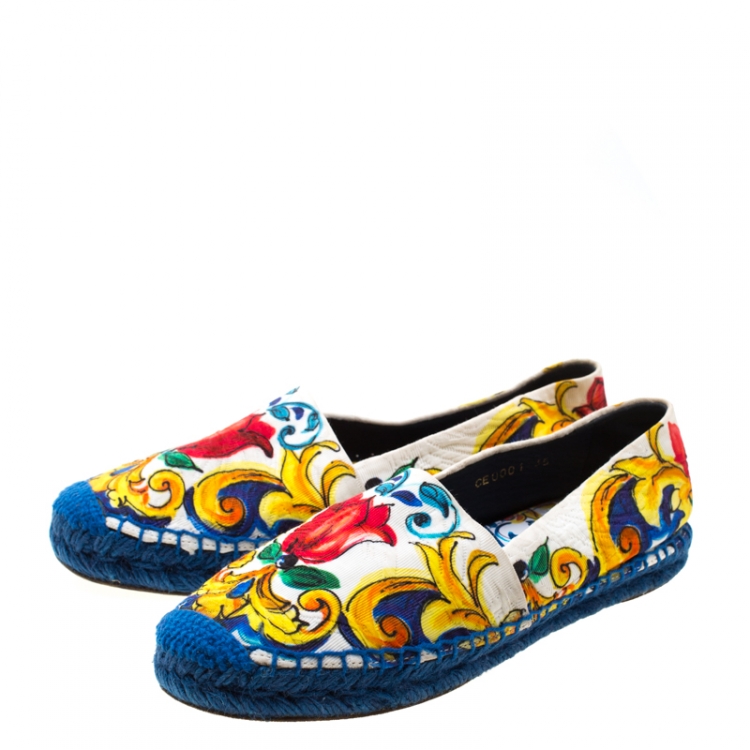 Pre Owned Dolce & Gabbana Multicolor Printed Brocade Espadrilles Size 35
