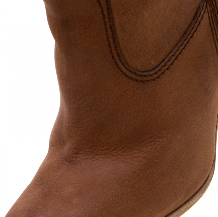 Pre Owned Dolce and Gabbana Brown Leather Mid Calf Length Boots Size 38.5