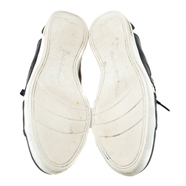 Pre Owned Dolce and Gabbana Monochrome Leather Star Cut Out Low Top Sneakers Size 38