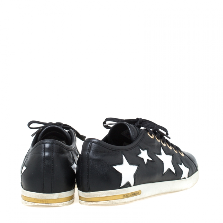 Pre Owned Dolce and Gabbana Monochrome Leather Star Cut Out Low Top Sneakers Size 38