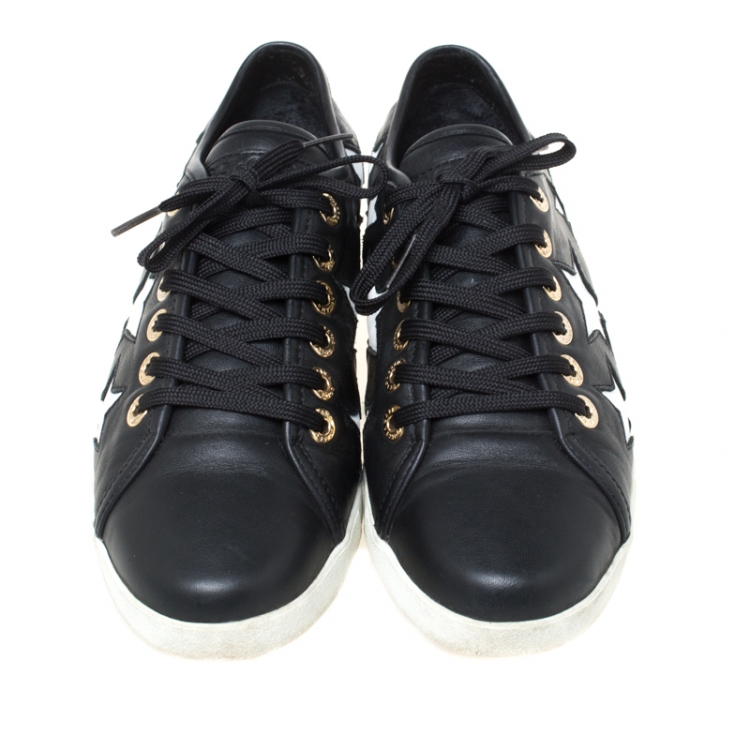 Pre Owned Dolce and Gabbana Monochrome Leather Star Cut Out Low Top Sneakers Size 38