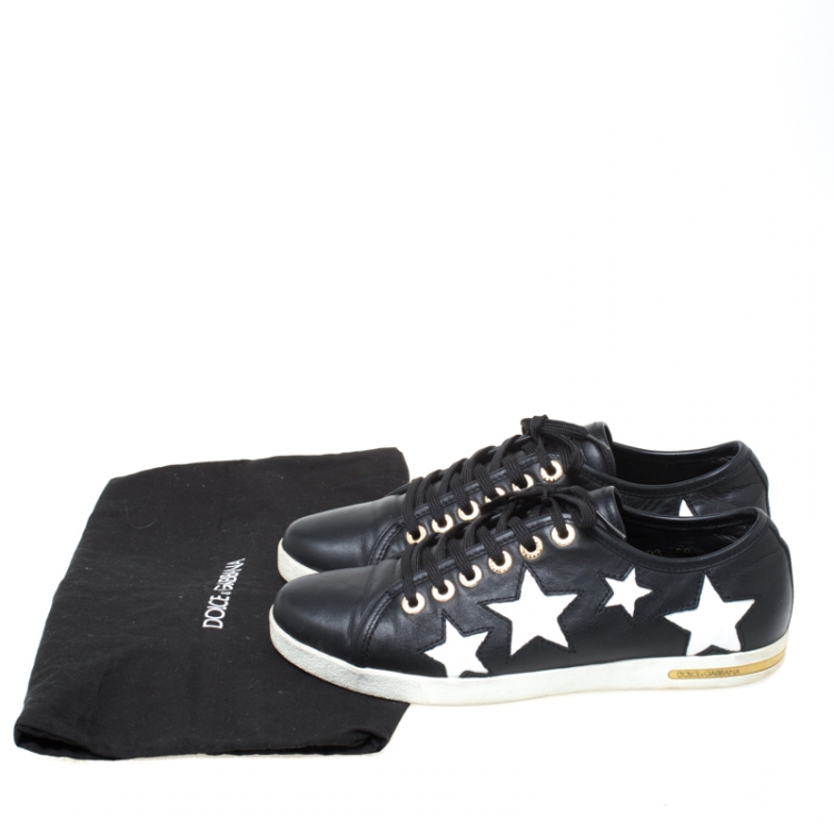 Pre Owned Dolce and Gabbana Monochrome Leather Star Cut Out Low Top Sneakers Size 38