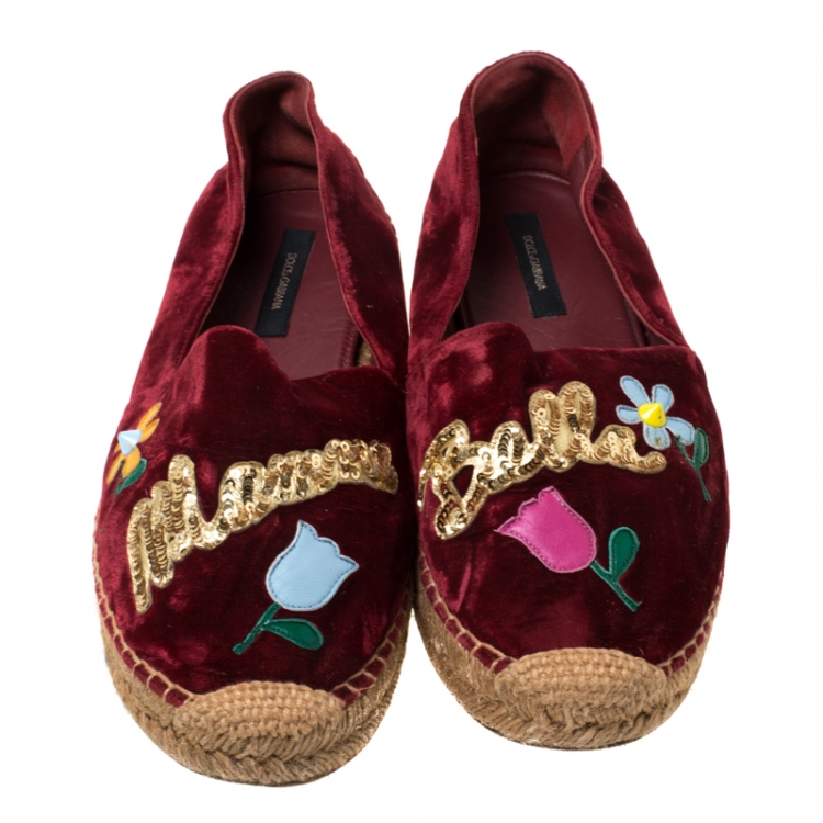 Pre Owned Dolce and Gabbana Red Velvet Mamma Bella Espadrilles Size 39