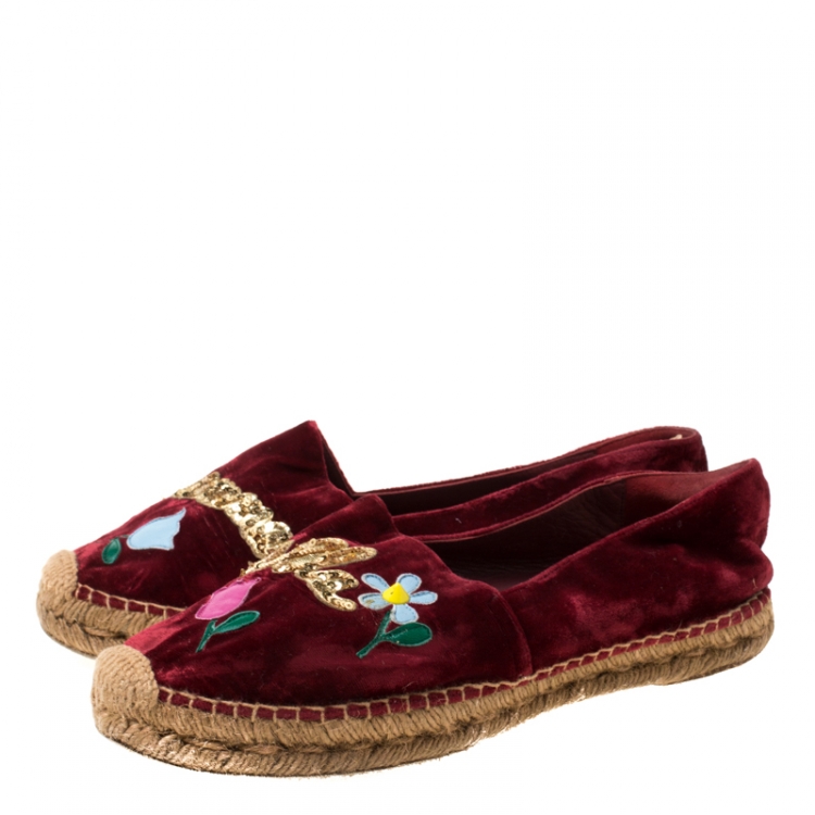 Pre Owned Dolce and Gabbana Red Velvet Mamma Bella Espadrilles Size 39