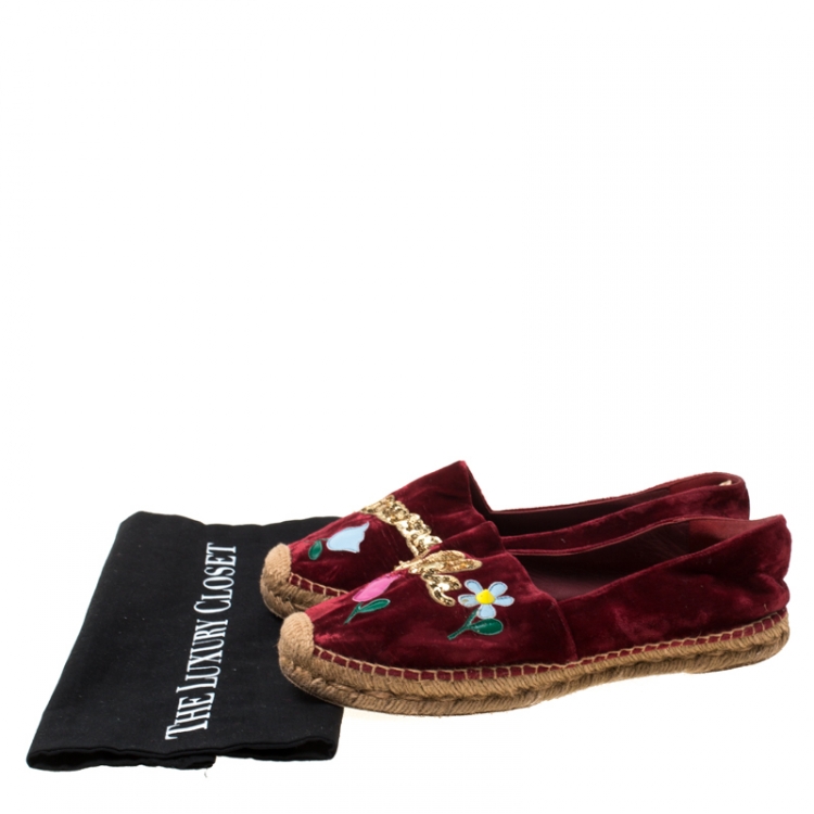 Pre Owned Dolce and Gabbana Red Velvet Mamma Bella Espadrilles Size 39