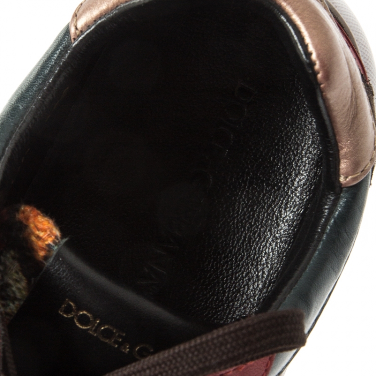Pre Owned Dolce and Gabbana Multicolor Leather And Tweed Fabric Lace Up Sneakers Size 39