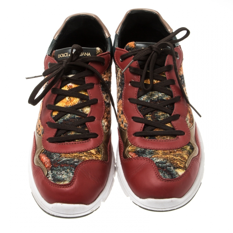 Pre Owned Dolce and Gabbana Multicolor Leather And Tweed Fabric Lace Up Sneakers Size 39