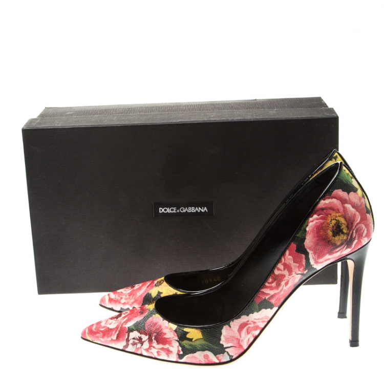 Pre Owned Dolce And Gabbana Multicolor Floral Saffiano Printed Leather Pointed Toe Pump Size 39.5