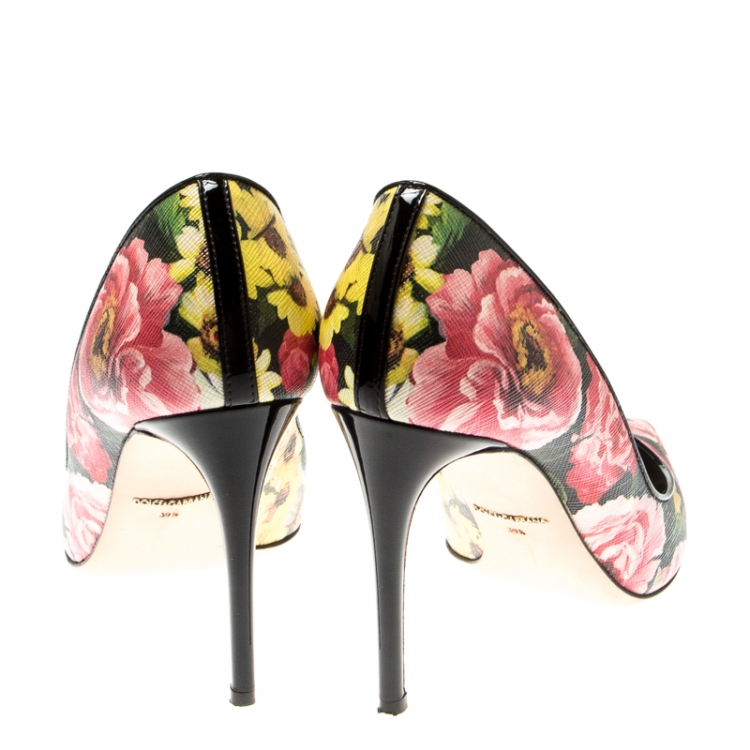 Pre Owned Dolce And Gabbana Multicolor Floral Saffiano Printed Leather Pointed Toe Pump Size 39.5