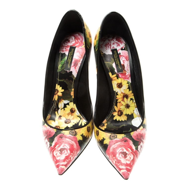 Pre Owned Dolce And Gabbana Multicolor Floral Saffiano Printed Leather Pointed Toe Pump Size 39.5