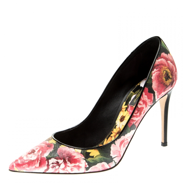 Pre Owned Dolce And Gabbana Multicolor Floral Saffiano Printed Leather Pointed Toe Pump Size 39.5