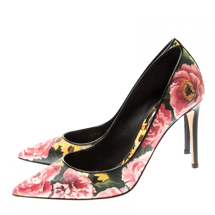Pre Owned Dolce And Gabbana Multicolor Floral Saffiano Printed Leather Pointed Toe Pump Size 39.5