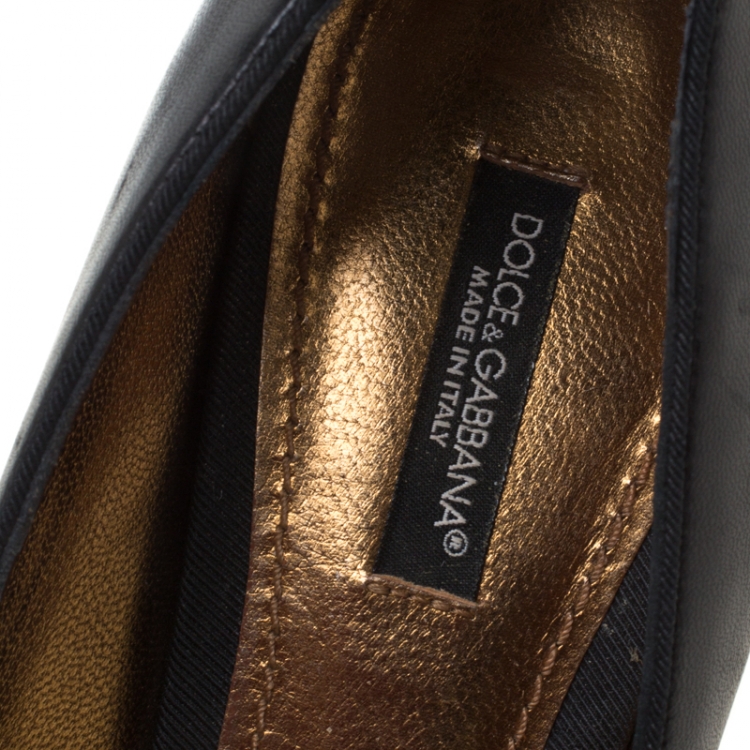 Pre Owned Dolce and Gabbana Black Leather Logo Detail Pumps Size 37.5