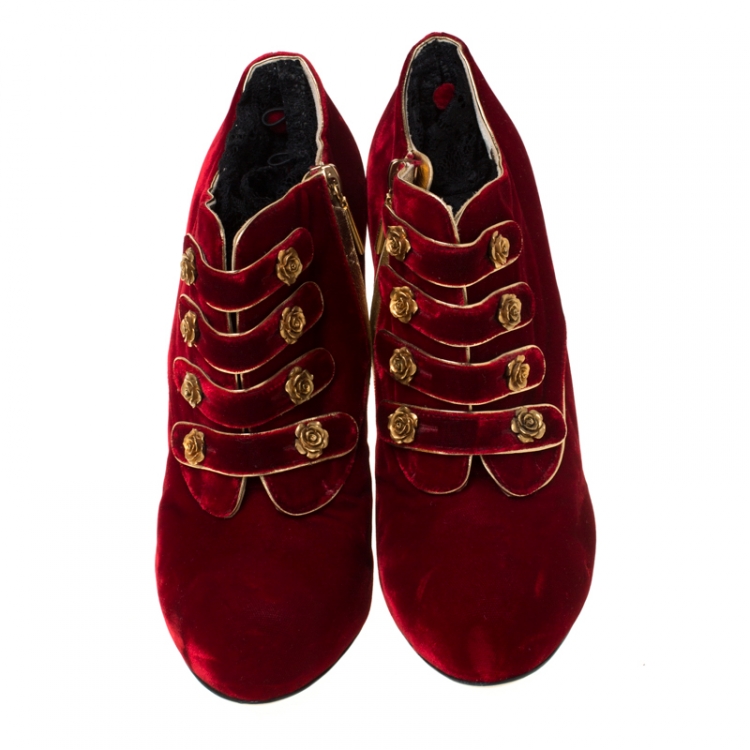 Pre Owned Dolce & Gabanna Red/Black Velvet and Lace Socks Platform Ankle Boots Size 40