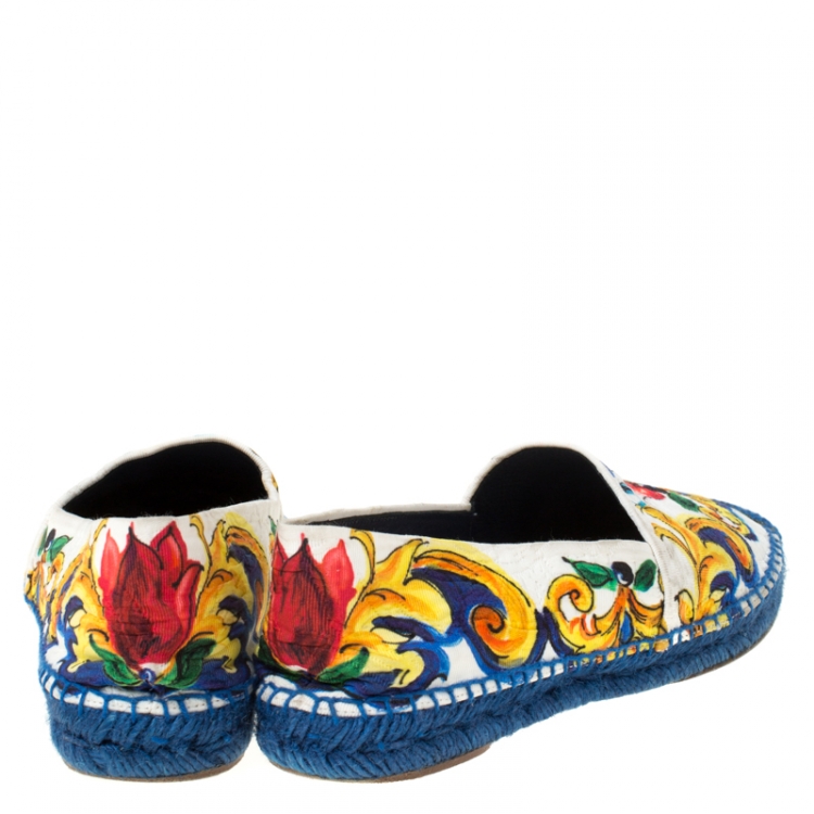 Pre Owned Dolce and Gabbana Multicolor Majolica Print Canvas Espadrilles Flats Size 39