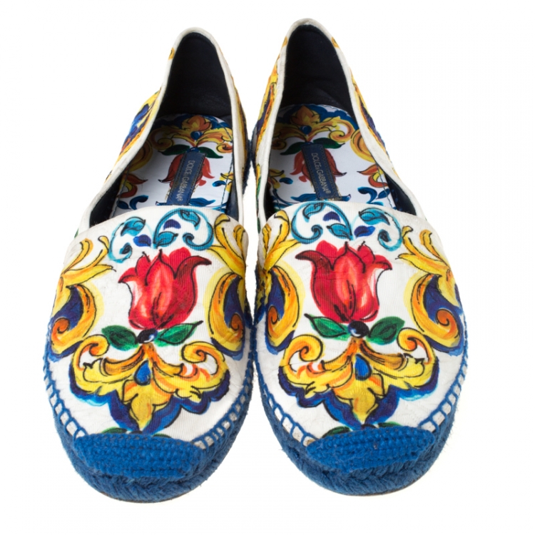 Pre Owned Dolce and Gabbana Multicolor Majolica Print Canvas Espadrilles Flats Size 39