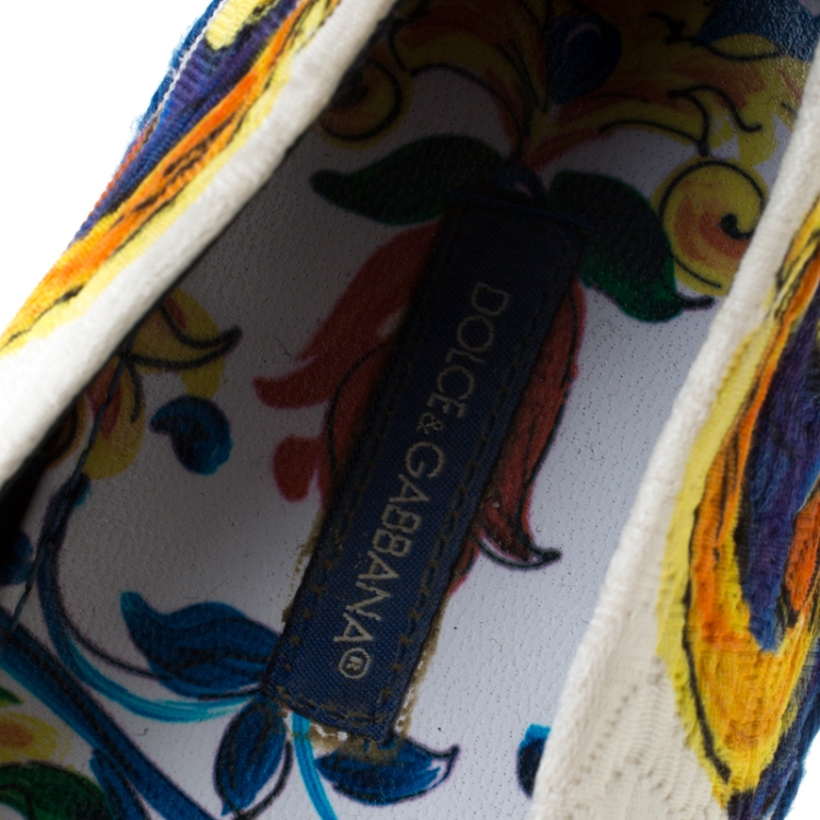 Pre Owned Dolce and Gabbana Multicolor Majolica Print Canvas Espadrilles Flats Size 39